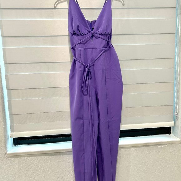 EUC ASOS DESIGN - Strappy Plunge Peg Leg Jumpsuit - Purple Color - Picture 2 of 4